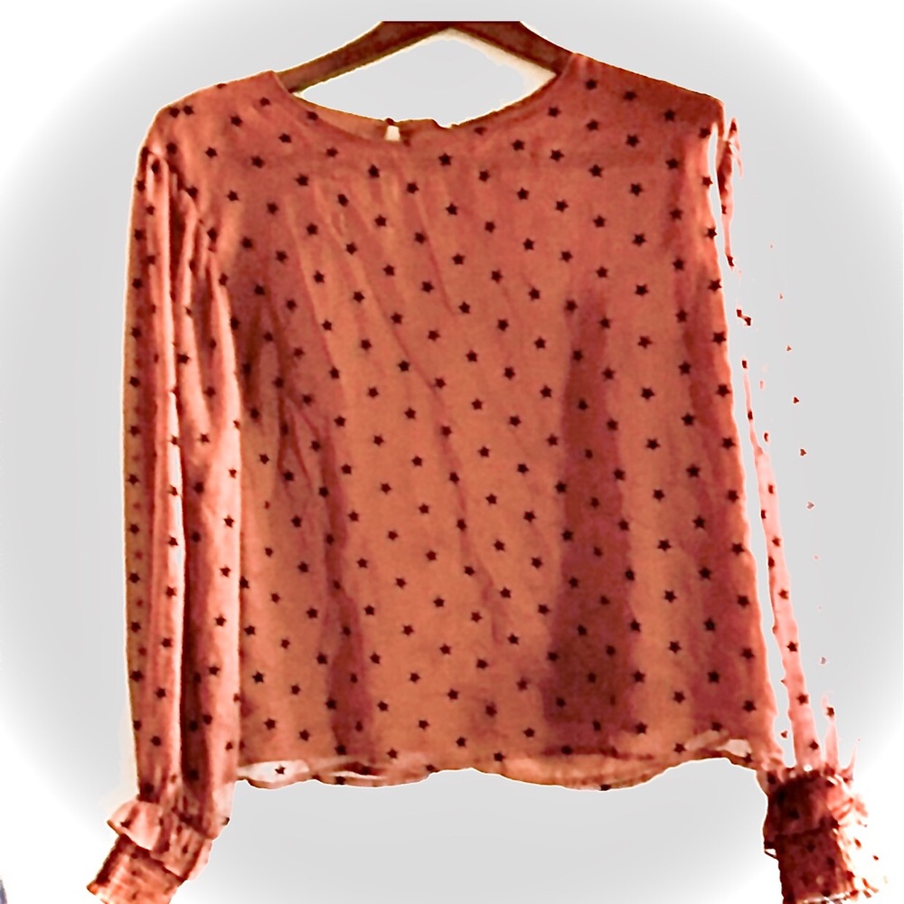 Flowy chiffon blouse with stars pattern size L